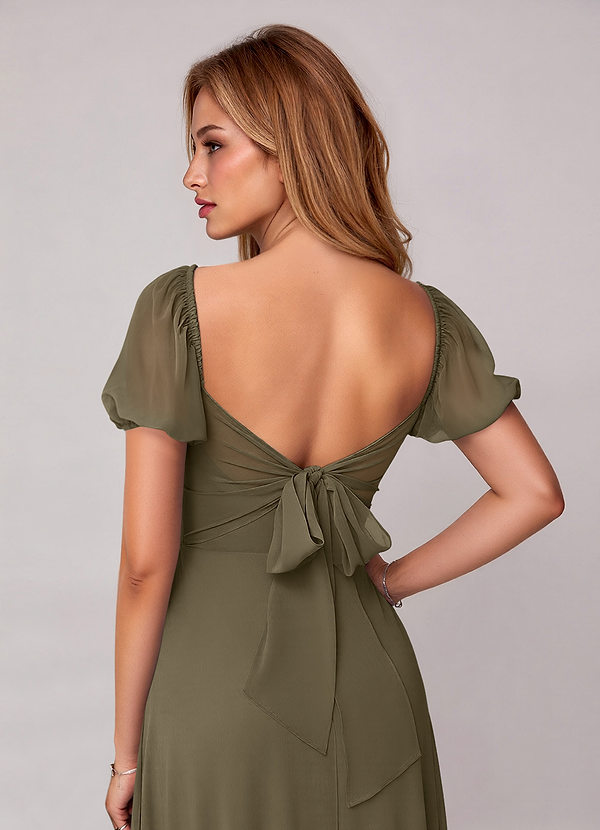 Azazie Fatima Robes de demoiselle d'honneur Robe Trapèze en Mousseline de soie Avec poches Vert Saule image1
