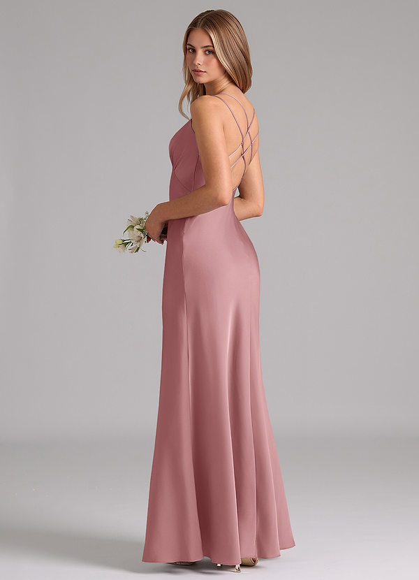 Azazie Suttona Vestidos Dama de Honor Vestido de Rosa Polvorienta de Satén Elástico de Corte en A con Plisado image1