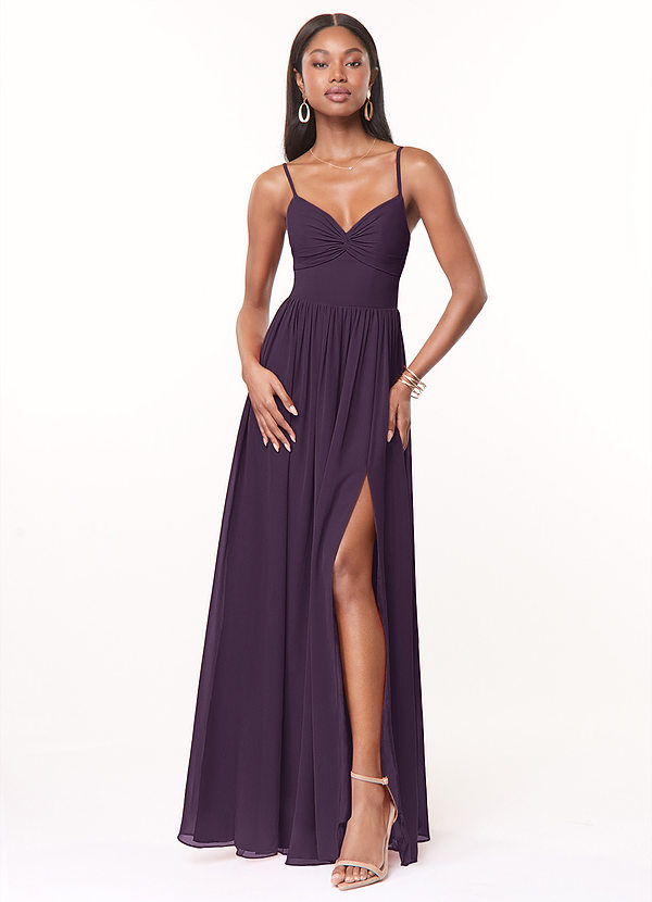 Azazie Zeya Bridesmaid Dresses Plum A-Line V-Neck Pleated Chiffon Dress image1
