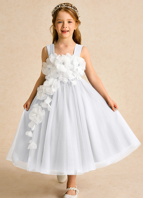 Azazie Dovey Abiti da Ragazza di Fiori Abito Principessa in Tulle Fiocco Bianco image1