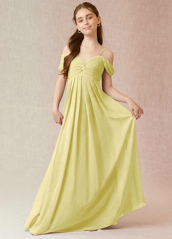 Azazie Kaitlynn Junior Vestido de Sorbete De Limón de Gasa de Corte En A con Vestidos sin tirantes image1