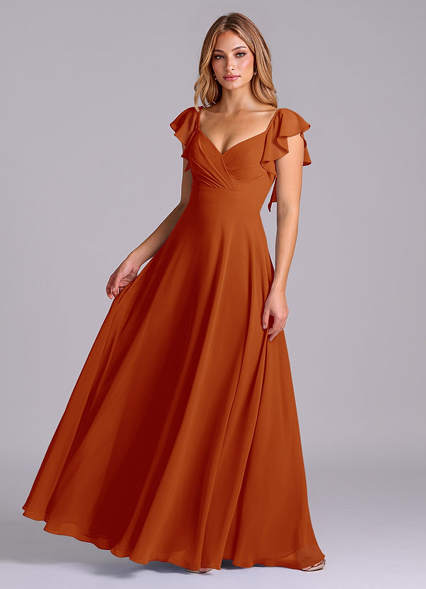 Azazie Leilani Bridesmaid Dresses Paprika A-Line Pleated Chiffon Dress image1