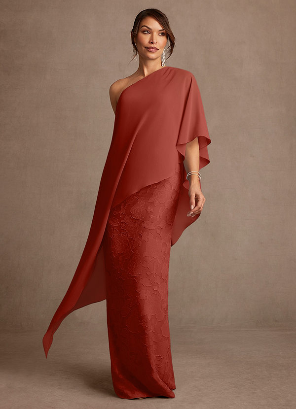 Azazie Wilma Mother of the Brides Dresses Terracotta Sheath One Shoulder Floral Burnout Dress image1