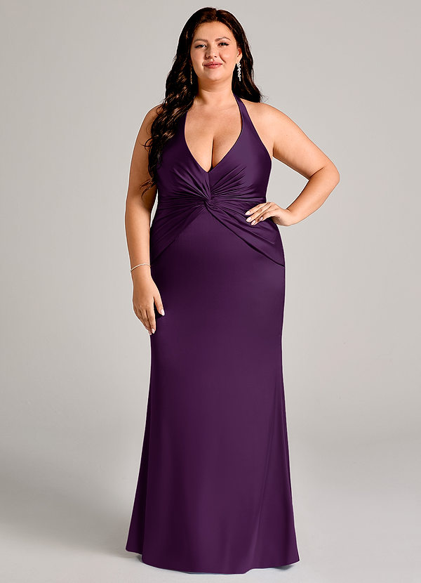 Azazie Valerie Bridesmaid Dresses Grape Mermaid Pleated Stretch Satin Dress image1