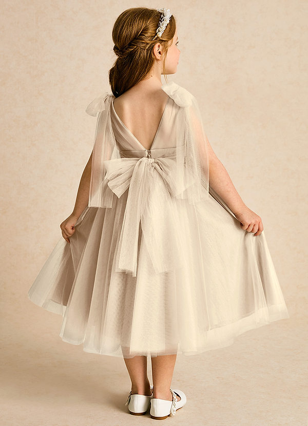 Azazie Dori Robes de Fillette d'Honneur Robe Trapèze en Tulle Rayé Champagne image1