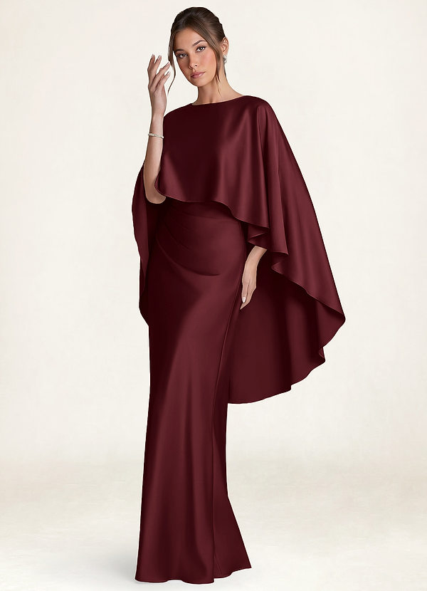 front Azazie Matching Color Stretch Satin Cape Overlay