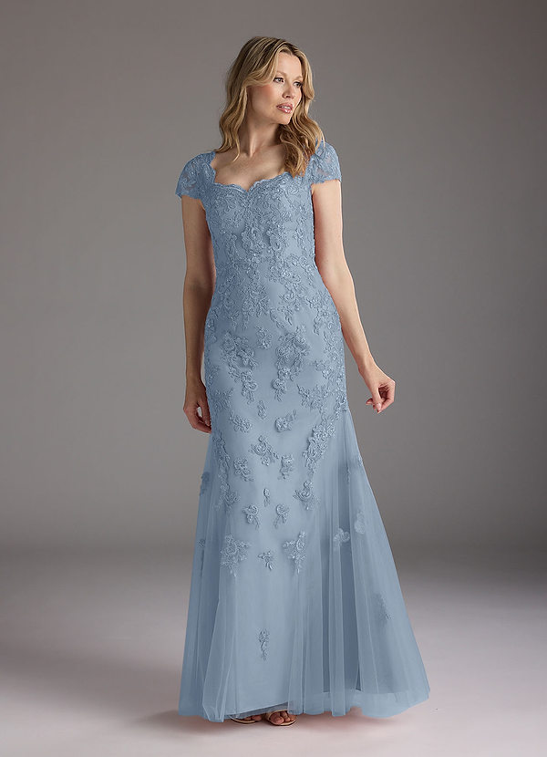 Azazie Marbella Mother of the Brides Dresses Dusty Blue Mermaid Queen Anne Sequins Lace Dress image1