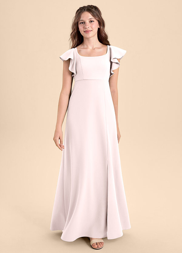 Azazie Bondi Junior Blushing Pink A-Line Side Slit Stretch Crepe Dress image1