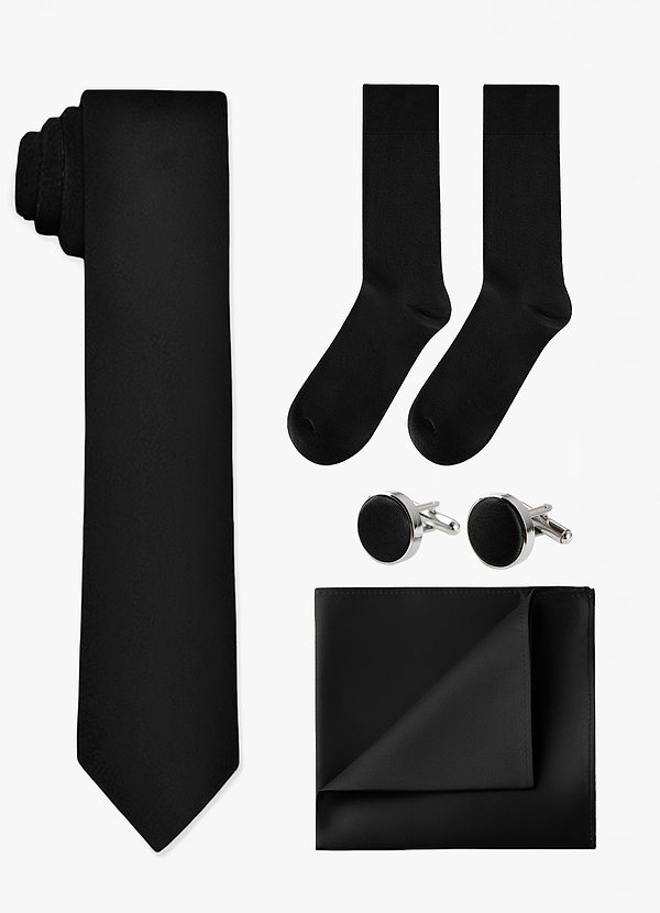 front Matching Skinny Tie & Pocket Square & Cuff Links & Socks Set