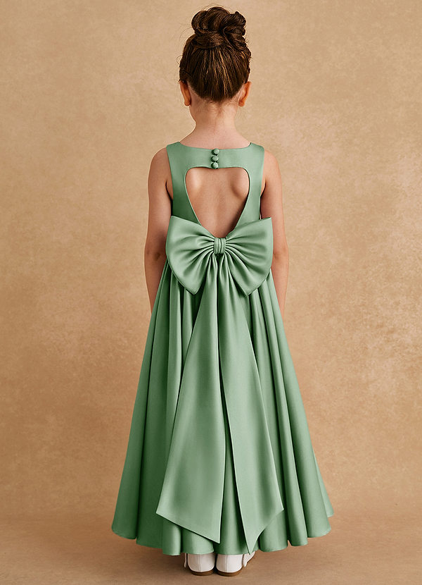 Azazie Bettie Flower Girl Dresses Matcha A-Line Bow Matte Satin Dress image1