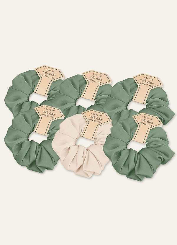 front Matching Color Six-Piece Mixed Color Bridesmaid Stretch Satin Regular Size Scrunchie Set