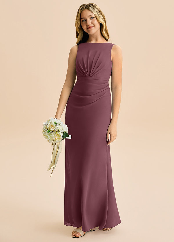 Azazie Floris Junior Robe Trapèze en Mousseline de soie Plissée Sangria image1