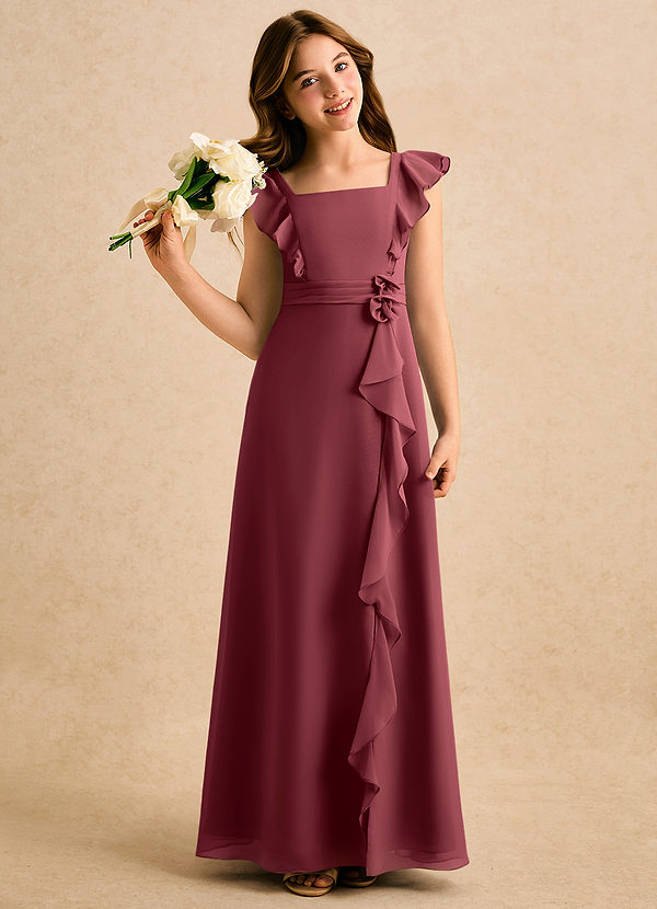 Azazie Soso Girls Formal Sukienki dla dziewczynek sypiących kwiaty Linia A Pofałdowany Szyfon Długość podłogi Sukienka image1