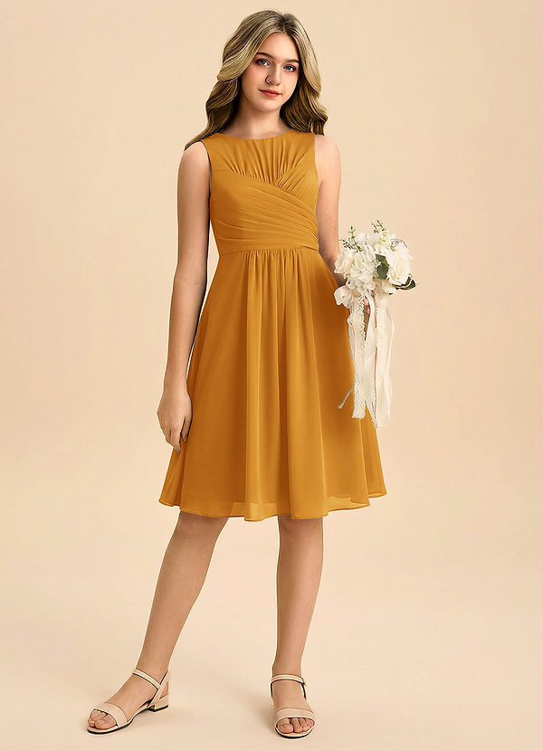 Azazie Skyla Junior A-Line Plisseret Chiffon Mini Junior brudepige Kjole image1