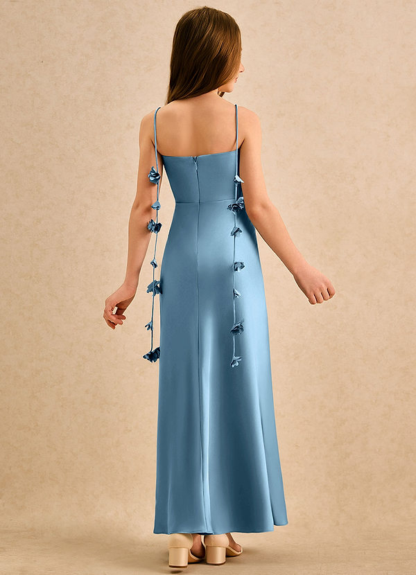 Azazie Kandi Girls Formal Vestidos de Niña de Flores Vestido de Azul Acero de Satén Elástico de Corte en A con Escote de Corazón image1