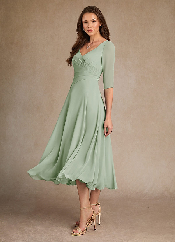 Azazie Durant Mother of the Brides Dresses Dusty Sage A-Line Pleated Chiffon Dress image1