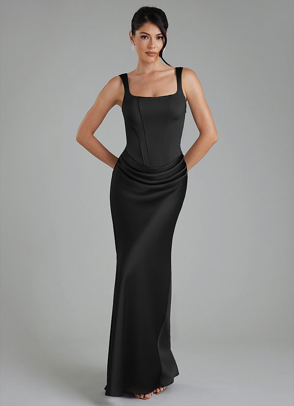 Azazie Etta Bridesmaid Dresses Black Mermaid Corset Stretch Satin Dress image1