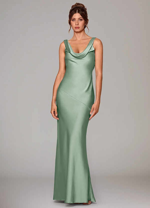 Azazie Rylina Bridesmaid Dresses Agave Mermaid Stretch Satin Dress image1