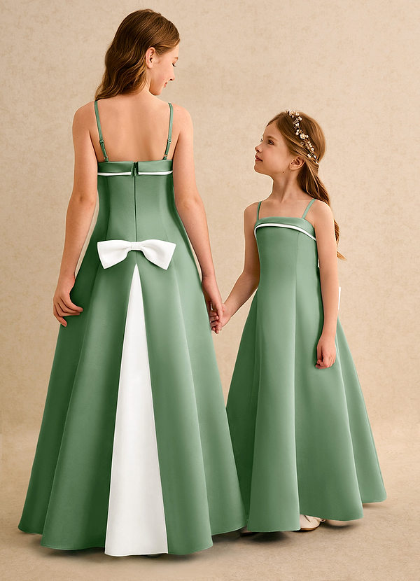 Azazie Izel Girls Formal Blommflicksklänningar Klä A-Line i Matt satäng Plisserad image1