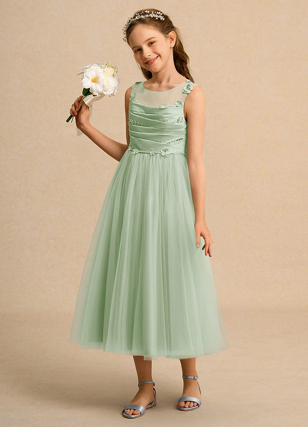 Azazie Snowball Girl Bloemenmeisjes Jurken Baljurk Jurk van Tule Geplooid Stoffige Salie image1