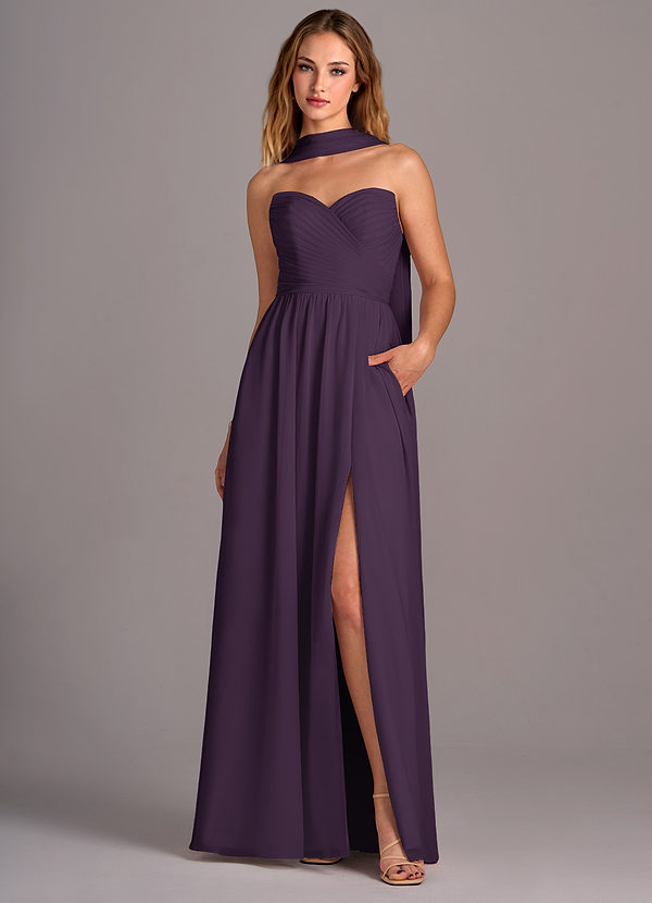 Azazie Joni Bridesmaid Dresses Plum A-Line Strapless Chiffon Convertible Dress image1
