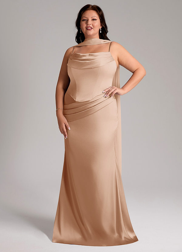 Azazie Sorrel Vestidos Dama de Honor Vestido de Rosa Inglesa de Satén Elástico de Corte Sirena Convertible con Sin tirantes image1