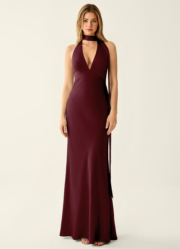Wrenllien Wine Satin Prom Dress image1