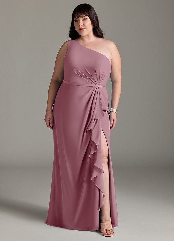 Azazie Liza Bridesmaid Dresses Vintage Mauve Mermaid One Shoulder Chiffon Dress image1