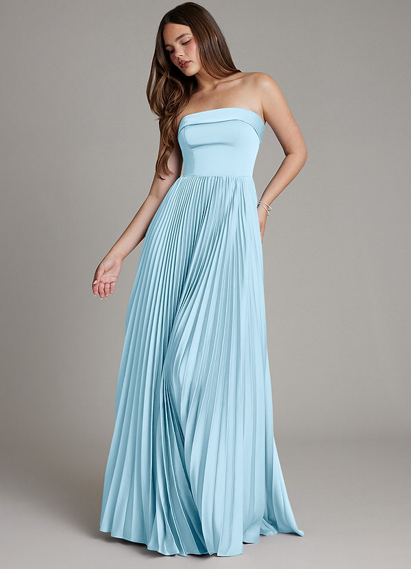 Azazie Mariana Bridesmaid Dresses Sky Blue A-Line Pleated Stretch Satin Dress image1