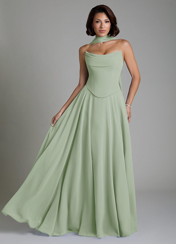 Azazie Ira Bridesmaid Dresses Dusty Sage A-Line Corset Chiffon Dress image1