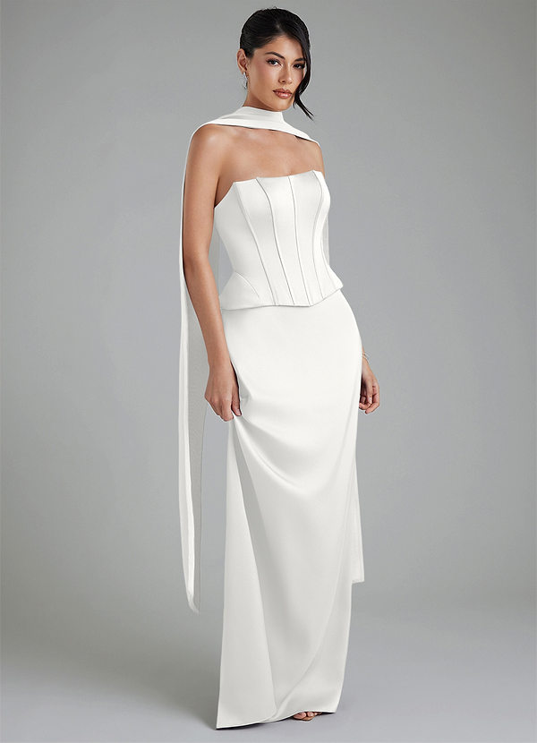 Azazie River Bridesmaid Dresses White Sheath Corset Stretch Satin Convertible Dress image1