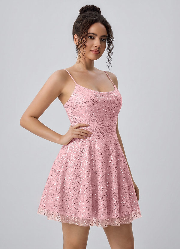 Jocelyne Pink Sequin Lace-Up A-Line Mini Dress image1
