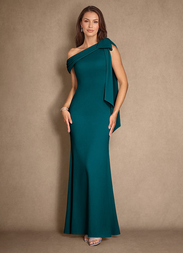 Azazie Myers Mother of the Brides Dresses Peacock Mermaid Pleated Stretch Crepe Dress image1