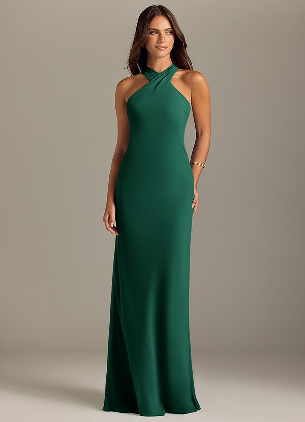 Azazie Doretta Bridesmaid Dresses Emerald Mermaid Pleated Chiffon Dress image1