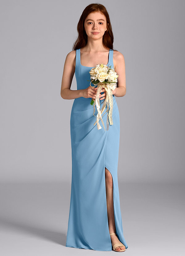 Azazie Mero Junior Abito Sirena in Chiffon Plissettato Blu Acciaio image1