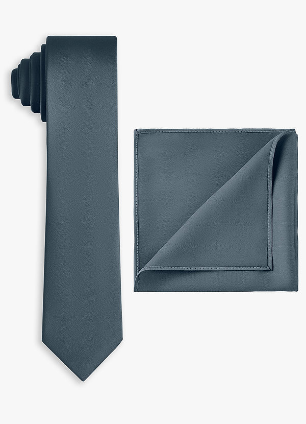 front Set van skinny stretch satijnen stropdas en pochet