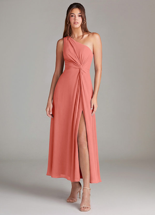 Azazie Brooke Brautjungfernkleider A-Linie One-Shoulder Chiffon Kleid Lachsrosa image1