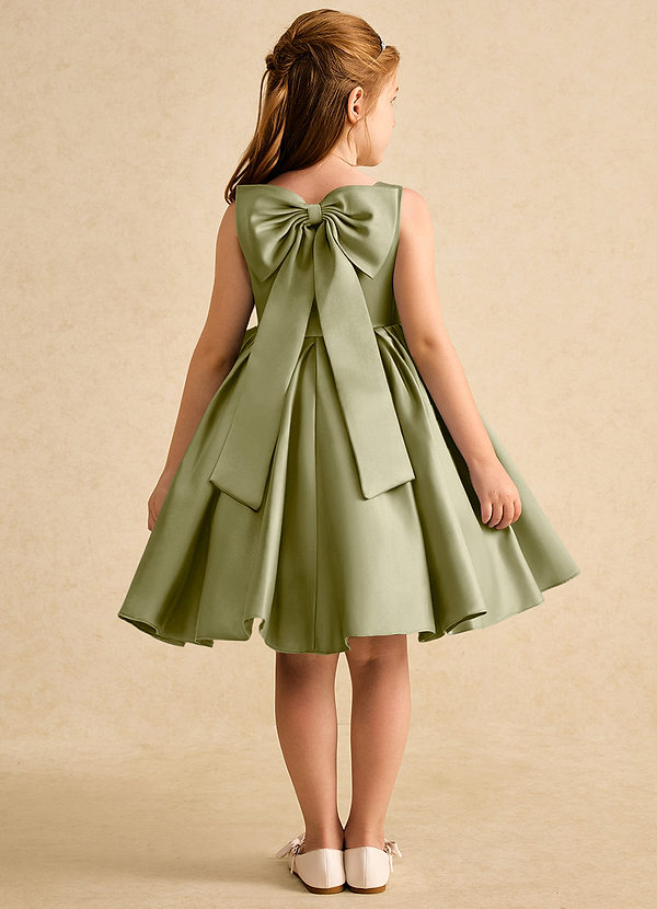 Azazie Jessie Flower Girl Dresses Moss Green A-Line Bow Matte Satin Dress image1