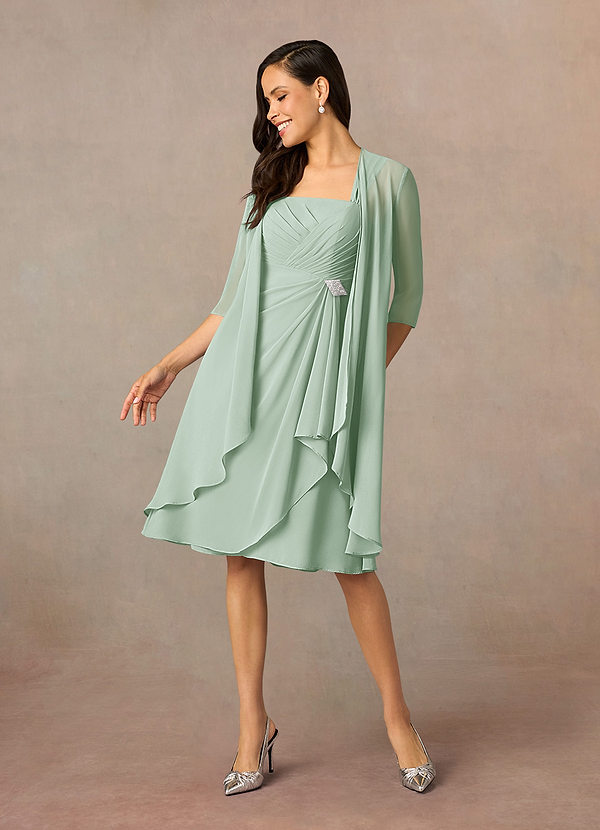 Azazie Olivia Mother of the Brides Dresses Agave A-Line Square Neckline Pleated Chiffon Dress image1