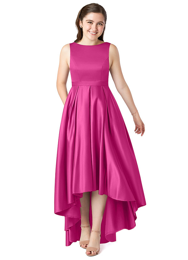 Azazie Inaya Junior A-Linie Gürtel/Schärpe Stretch-Satin Kleid Fuchsia image1