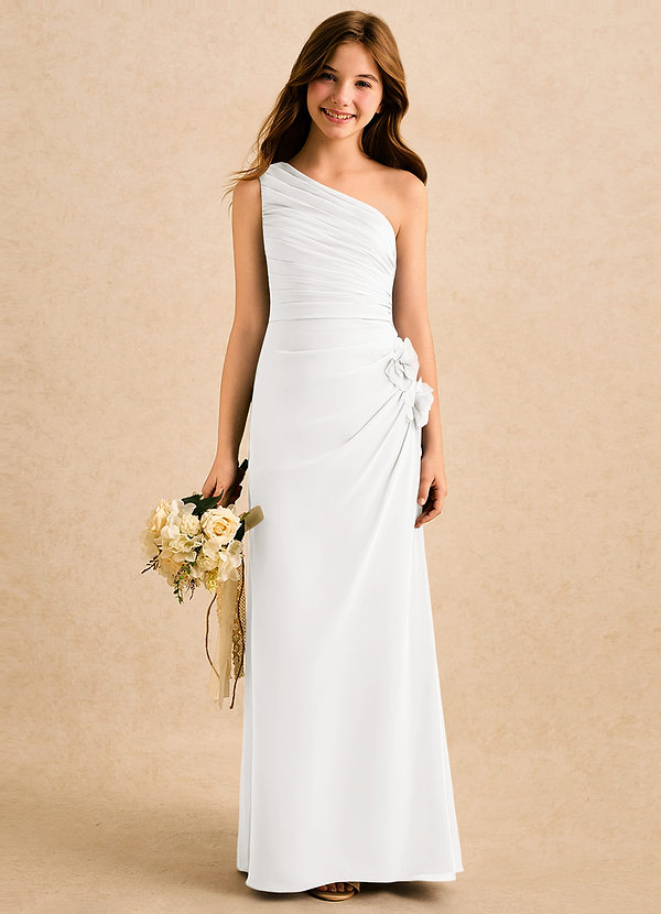 Azazie Sophie Girls Formal Sukienki dla dziewczynek sypiących kwiaty Osłona Jedno ramię Szyfon Długość podłogi Sukienka image1