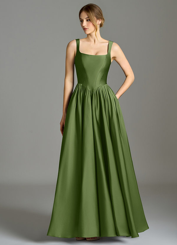 Azazie Verina Bridesmaid Dresses Juniper A-Line Pleated Stretch Satin Dress image1