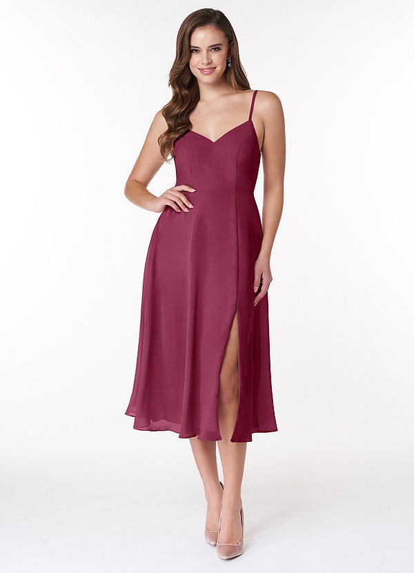 Azazie Clarissa Bridesmaid Dresses Mulberry A-Line V-Neck Chiffon Dress image1