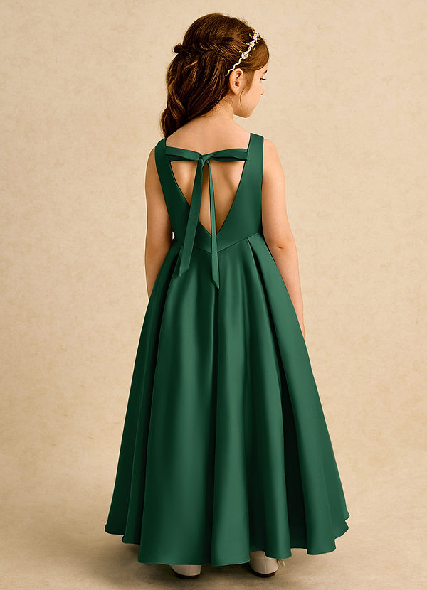 Azazie Pepper Vestidos de Niña de Flores Vestido de Verde Oscuro de Satin Mate de Corte En A con Plisado image1