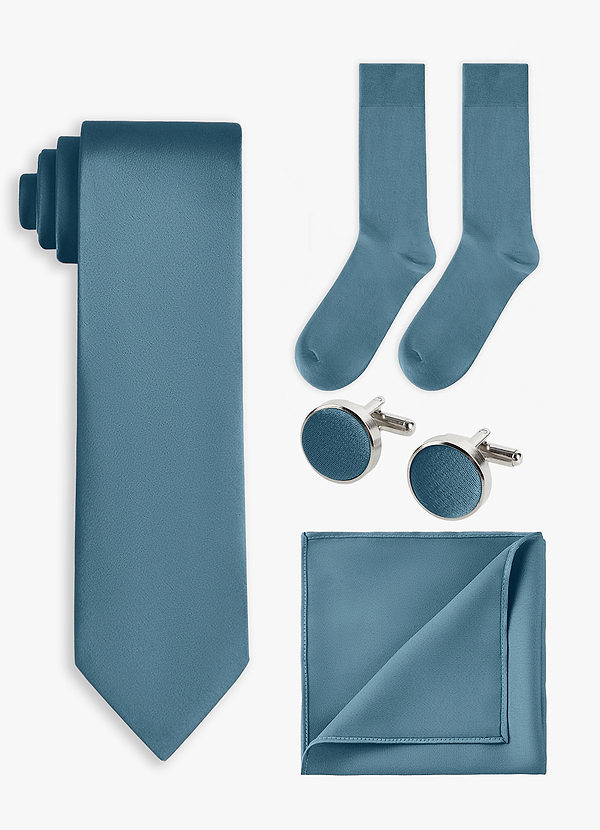 front Conjunto de corbata ancha de satén elástico de 4 piezas en color a juego