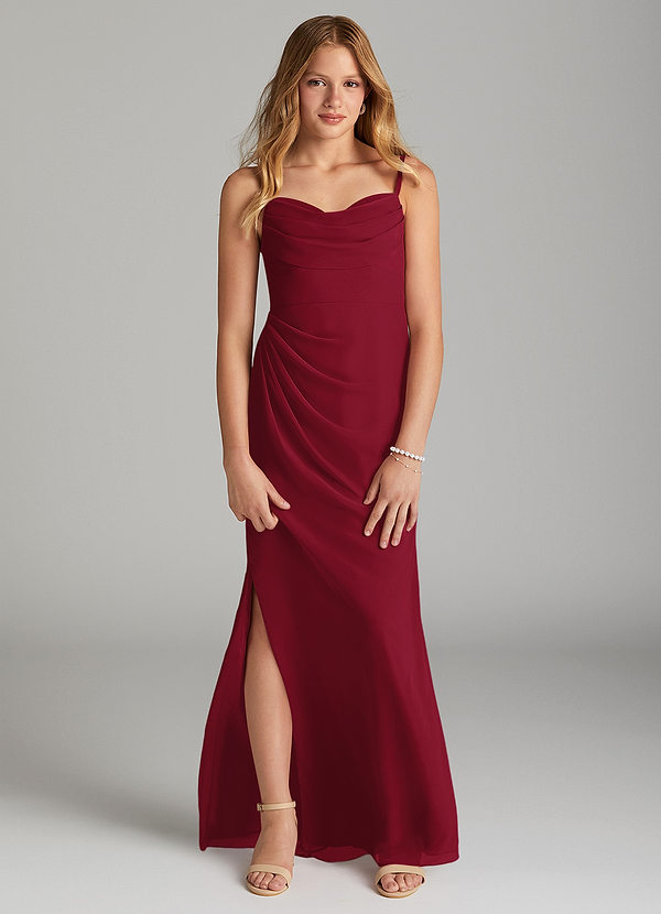 Azazie Mai Junior Burgundy Sheath Pleated Chiffon Dress image1