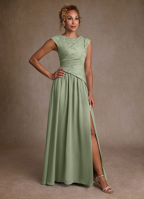 Azazie Kalleen Agave A-Line Pleated Chiffon Dress | Azazie CA