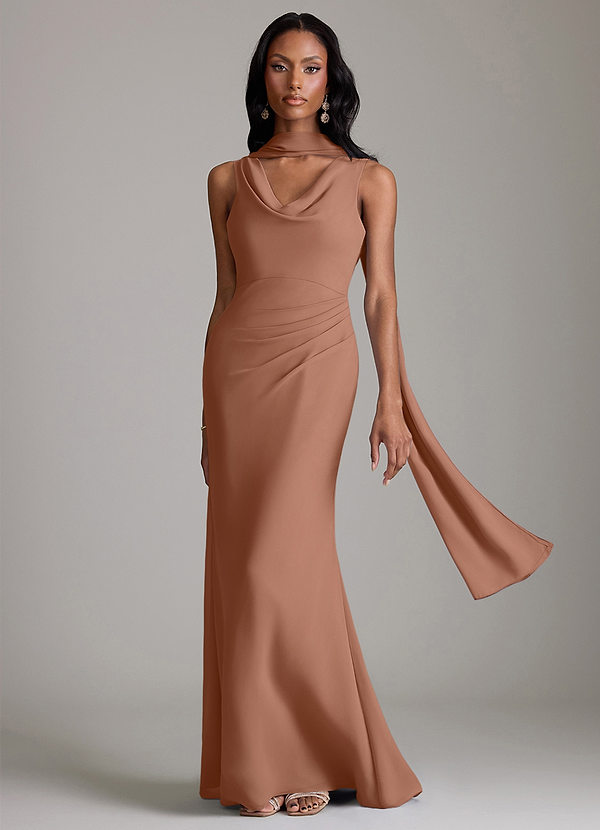 Azazie Linelle Bridesmaid Dresses Bronzer Mermaid Pleated Chiffon Dress image1