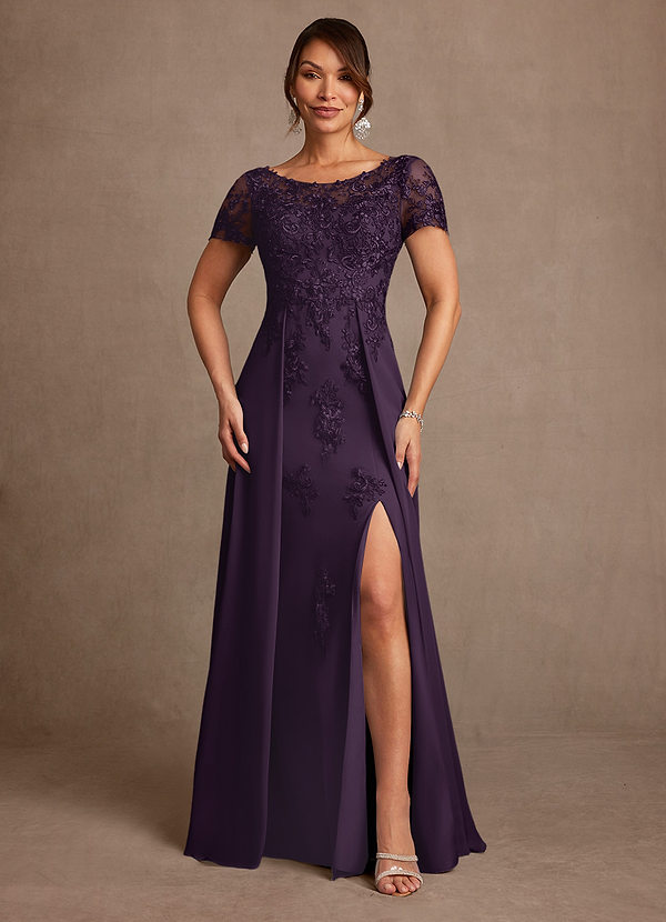 Azazie Alva Mother of the Brides Dresses Plum A-Line Lace Dress image1