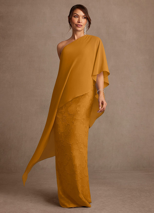 Azazie Wilma Robe Mère de la Mariée & du Marié Robe Fourreau en Blumen-Burnout Une épaule Caramel écossais image1